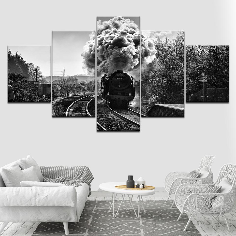 

Canvas Painting Wall Art Pictures 5 Pieces monochromatic steam train Modular Wallpapers Poster Print Home Decor 20x35 20x45 20x55cm