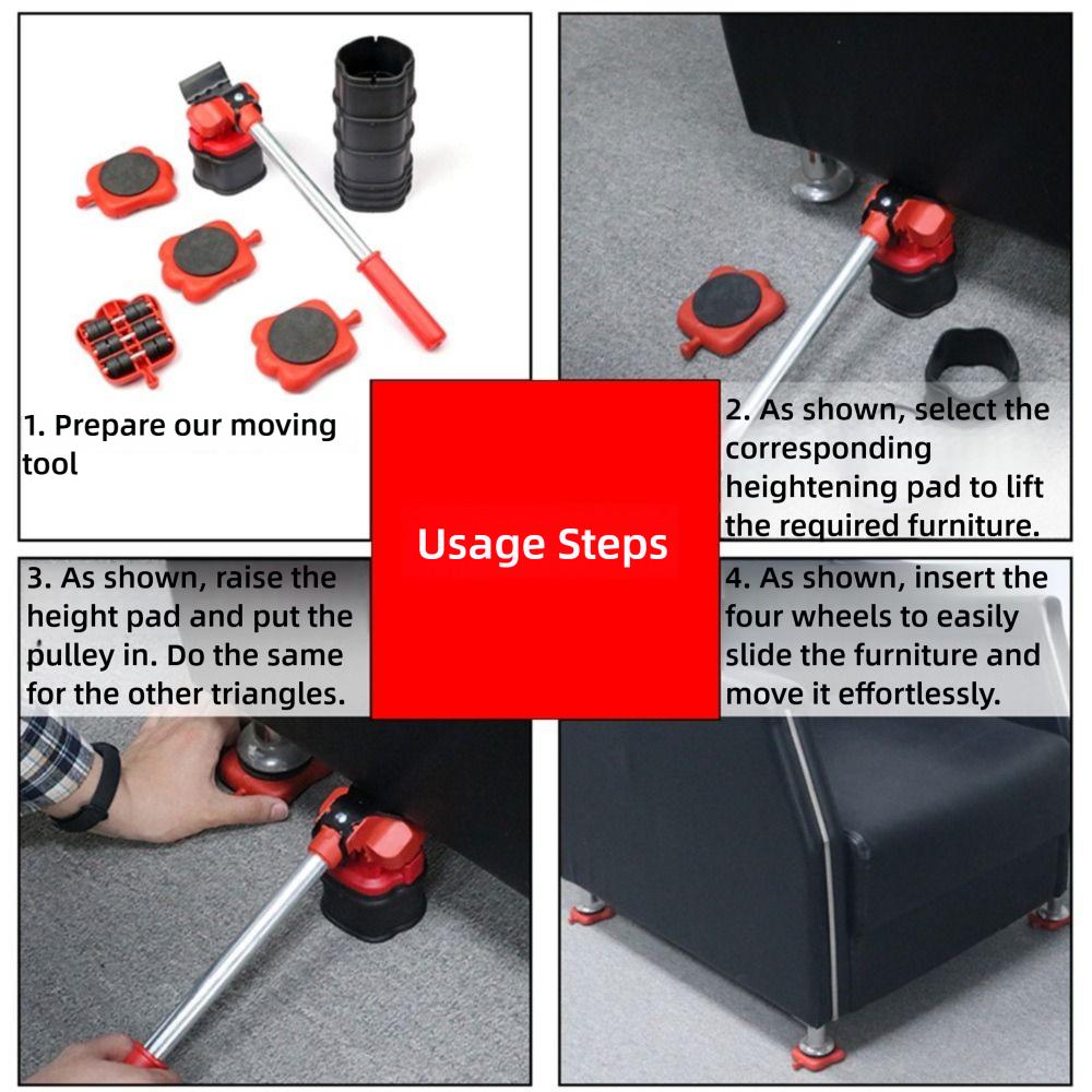 13pcs Professional Furniture Moving Roller Set with Wheel Bar Adjustable Height Removal Lifting Tool Set