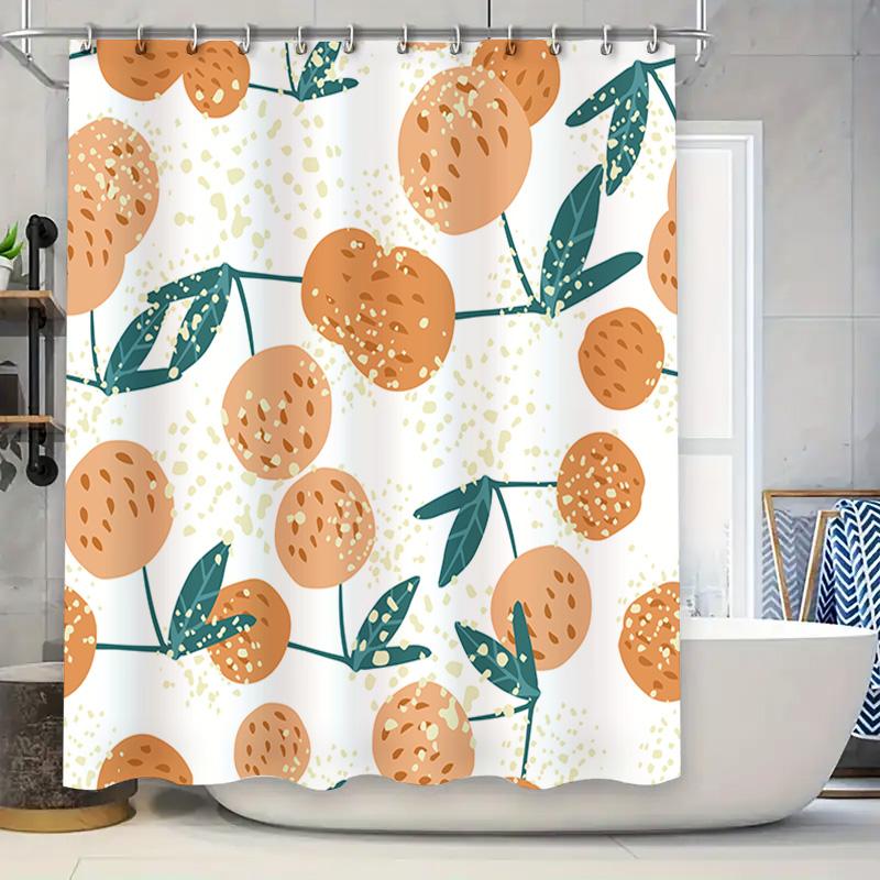

Modern Bath Shower Curtain With Orange Cherry Fruit Design, White Polyester Fabric For Bathroom Decoration Green Leaf Pattern W60H190(CM)-1 Pcs