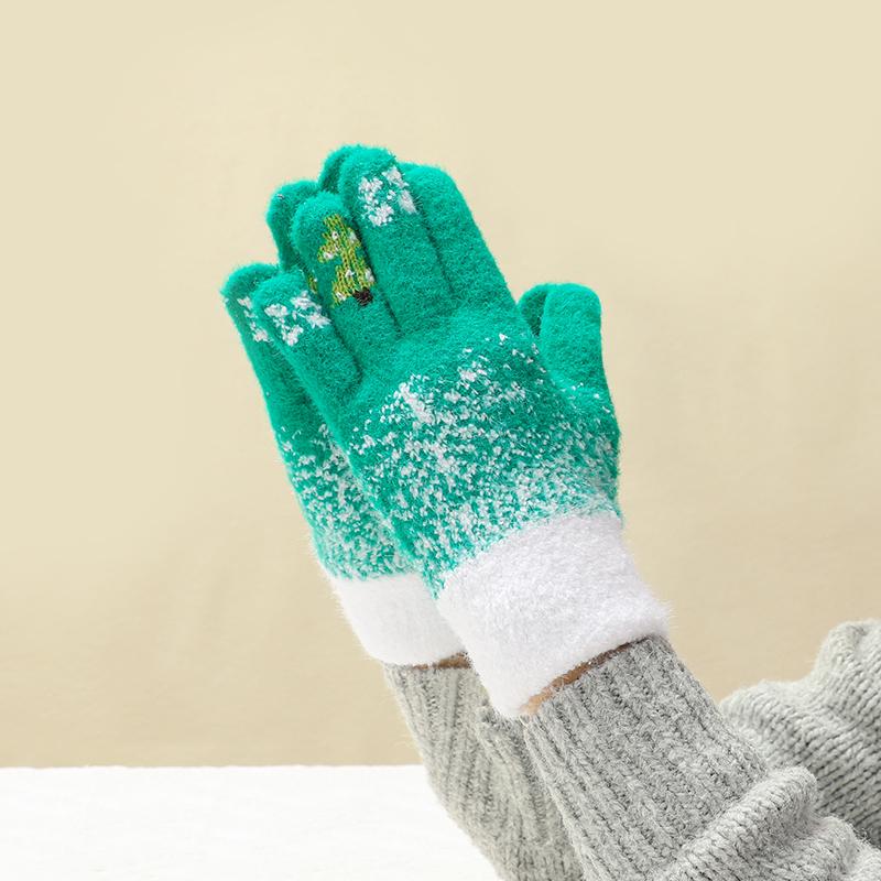 Xinfei Lan Red & Blue Women's Winter Fingerless Touchscreen Gloves - Snowflake Fleece Lined, Thick & Fluffy for Riding