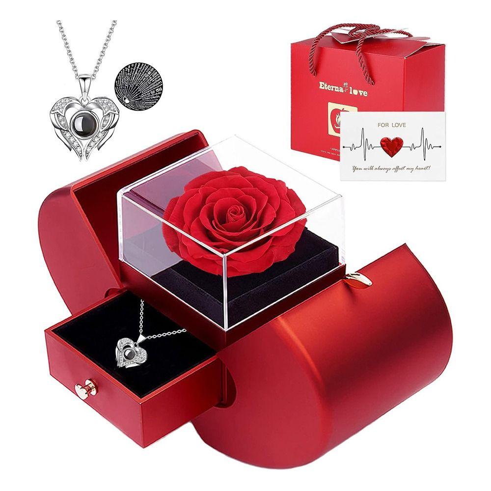 Apple Shape I Love You Necklace Romantic Jewelry Gift Box NEW Rose Flower Jewelry  Valentine's Day