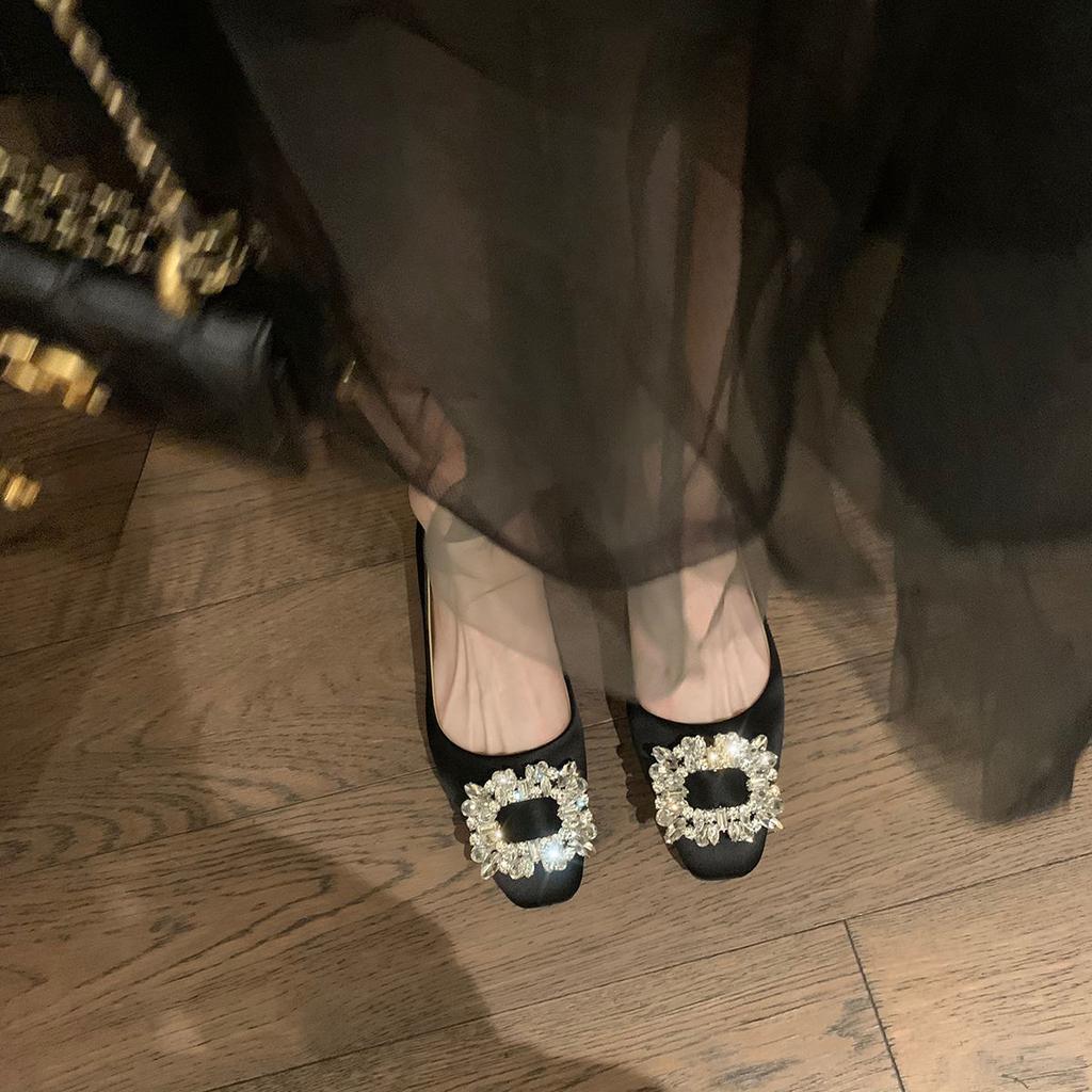 Fashion Flats Women Shoes Spring Autumn Rhinestone Square Buckle Square Toe Elegant Flat Shoes Wedding Shoes Loafers Plue Size 41 42 43