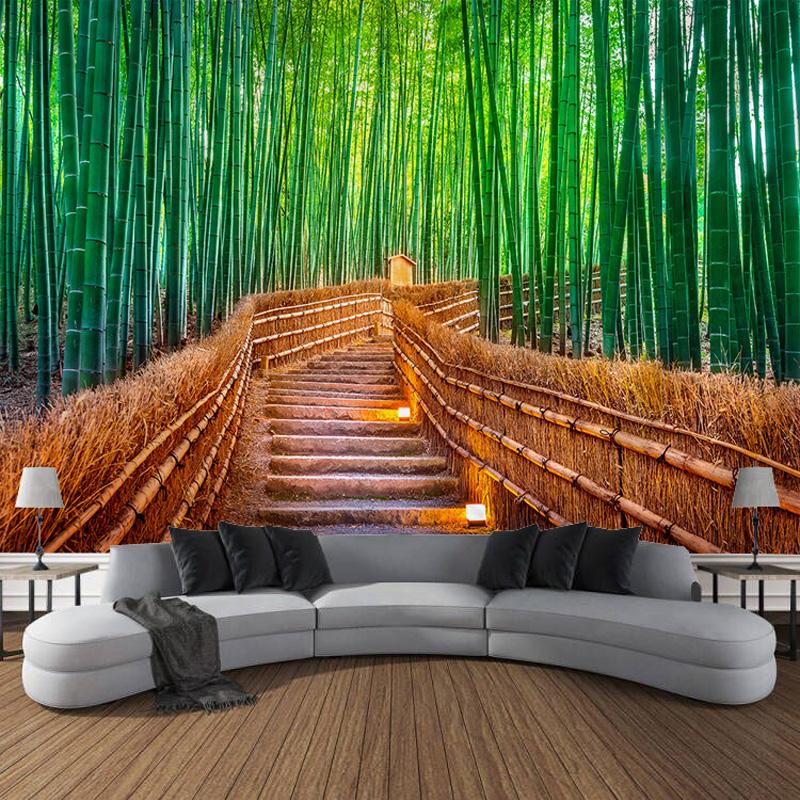 Art Curtain Hanging Cloth Home Bedroom Living Room Decoration Green Bamboo House Bridge Landscape Wall Tapestry