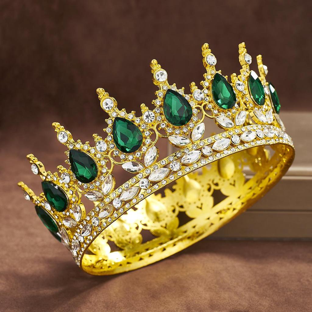 European Baroque Rhinestone King Crown Tiara Hairpiece