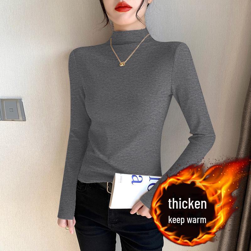 Women's Slim Fit Plush Shirts - Half-High Collar, Long Sleeves, Perfect for Autumn/Winter