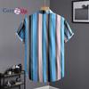 Men's Short Sleeved Shirt with Lake Blue, Black and Pink Stripe Print Shirt for Men Summer Casual Wear