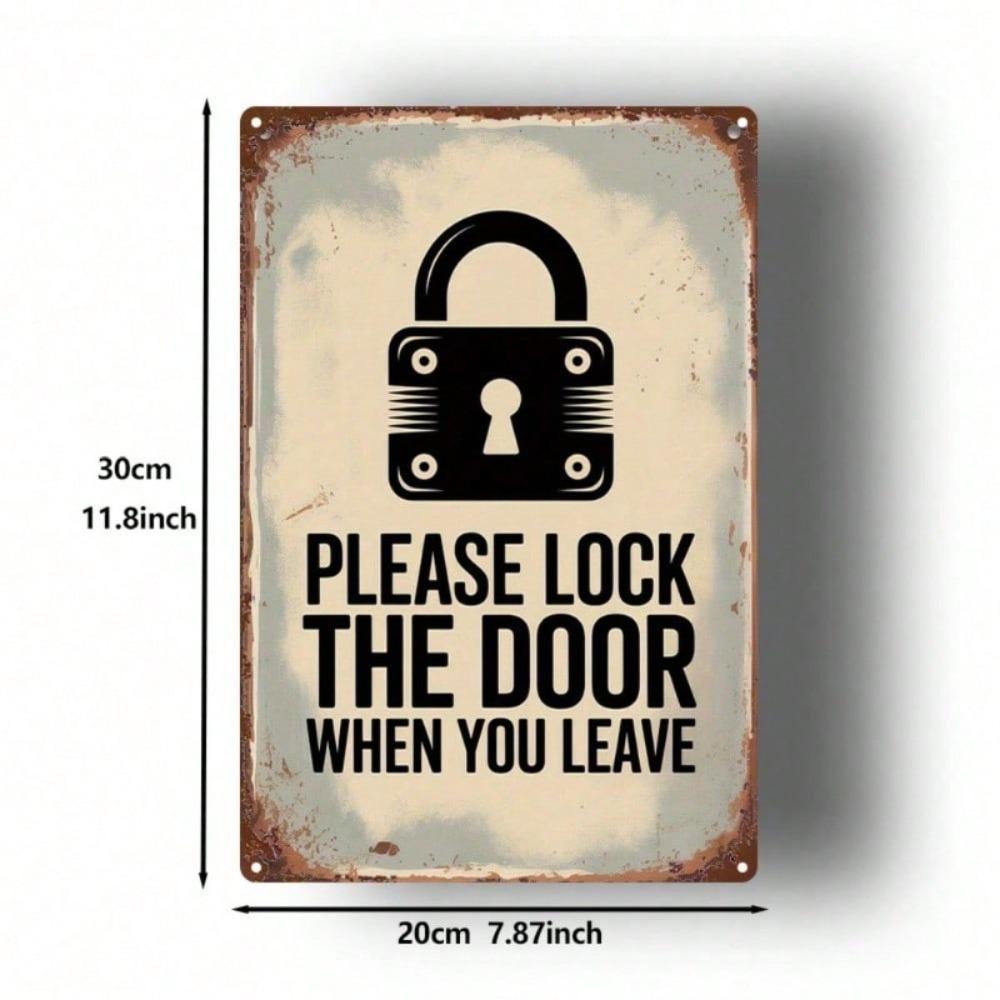 Vintage 8x12\ Lock Door Reminder Metal Sign, Retro Farmhouse Wall Art for Kitchen, Café, Bar & Garage.