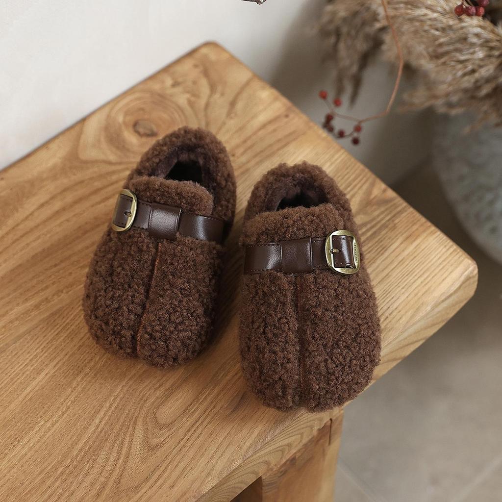 Girls' Furry Moccasins: Plus Velvet Flat Slip-on Mary Jane Cotton Shoes for Autumn/Winter 2025