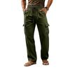 Men's Cotton Linen Drawstring Waist Straight Leg Breathable Long Cargo Pants Casual Loose Fit Trousers with Pockets