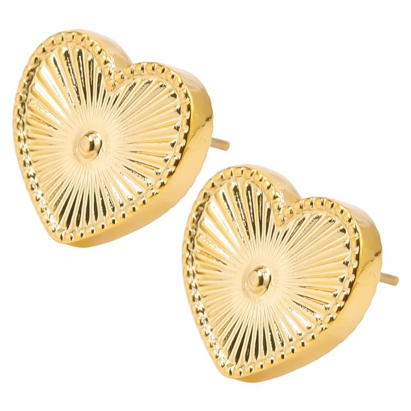 Never Fade Gold Color Earrings With Earplug Round Heart Shell Fashion Jewelry Stainless Steel Earrings For Women Men Accessories