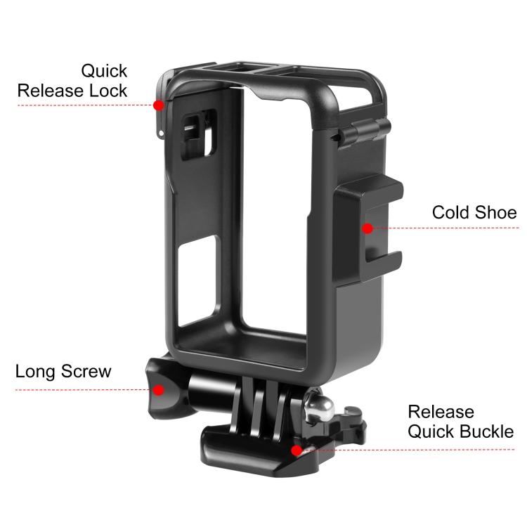 For DJI Osmo Action 5 Pro / 4 / 3 PULUZ Vertical Plastic Protective Frame Cage with Cold Shoes (Black)