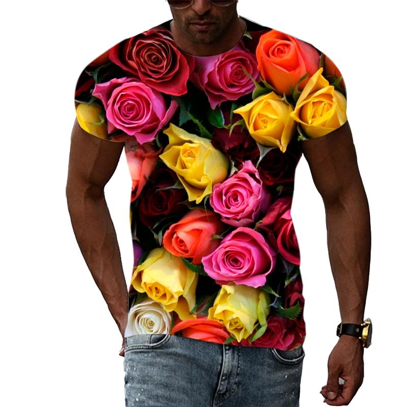 Summer Rose Flower Graphic T Shirts For Men and Women Fashion Casual Personality O-neck Print T-shirt 3D Harajuku Style Tee Top
