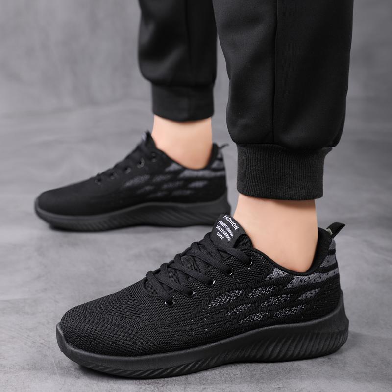 Sneakers spring and summer new mesh breathable running shoes lightweight fly-woven shoes trendy shoes running shoes black