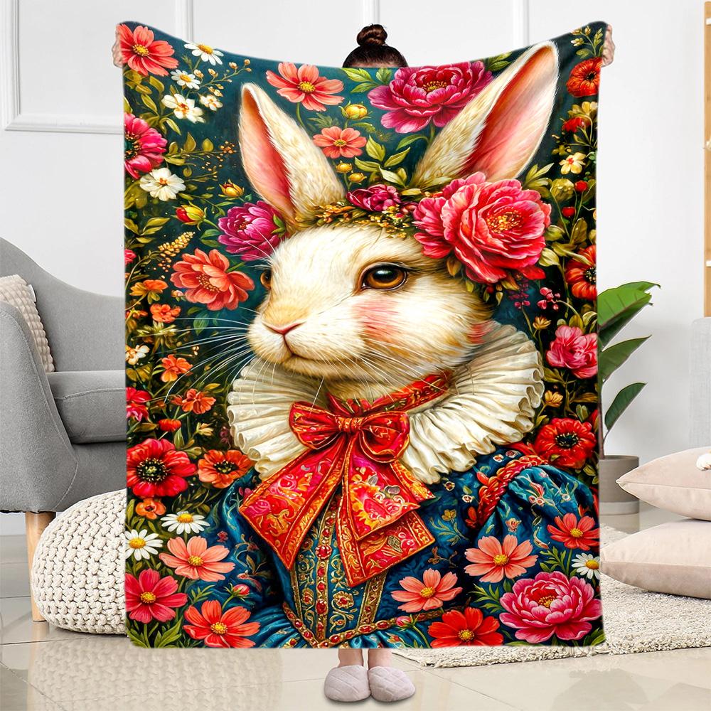 Easter Eggs And Bunnies Blanket,Suitable for Sofas, Offices, Travel, Living Rooms, Gifts To Relatives and Friends, Blanket,Suitable for All Seasons.
