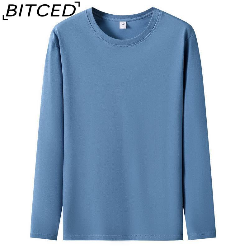 BITCED Мужская футболка с длинными рукавами, облегающая, весна-осень, универсальная рубашка с круглым вырезом