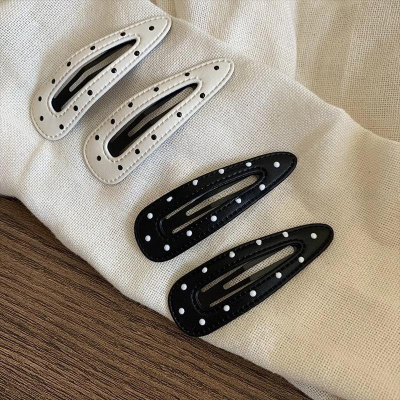 5Pcs Black White Polka Dot Leather Hair Clips Women'S Bangs Bb Clips Cool Sweet Girls Hair Accories Simple Clips