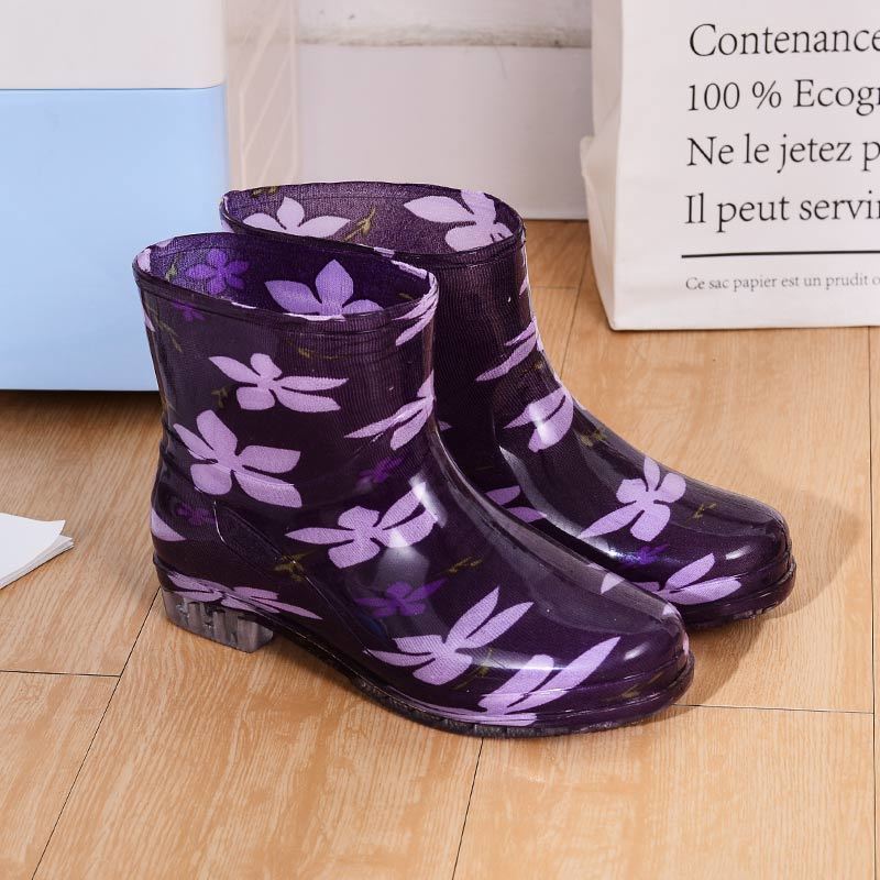 Fashion Rain Shoes Women's Water Shoes Short Tube Velvet Warm Non-slip Rain Boots Water Boots Adult Car Wash Summer
