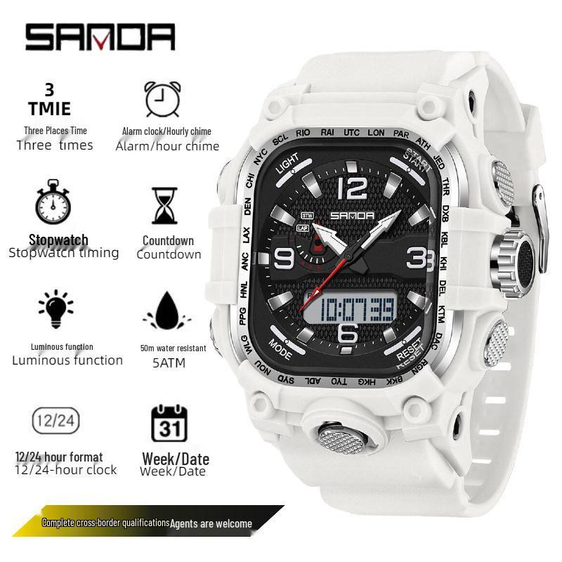 Sanda Men’s Trendy Waterproof Luminous Wristwatch for Outdoor and Mountaineering Activities