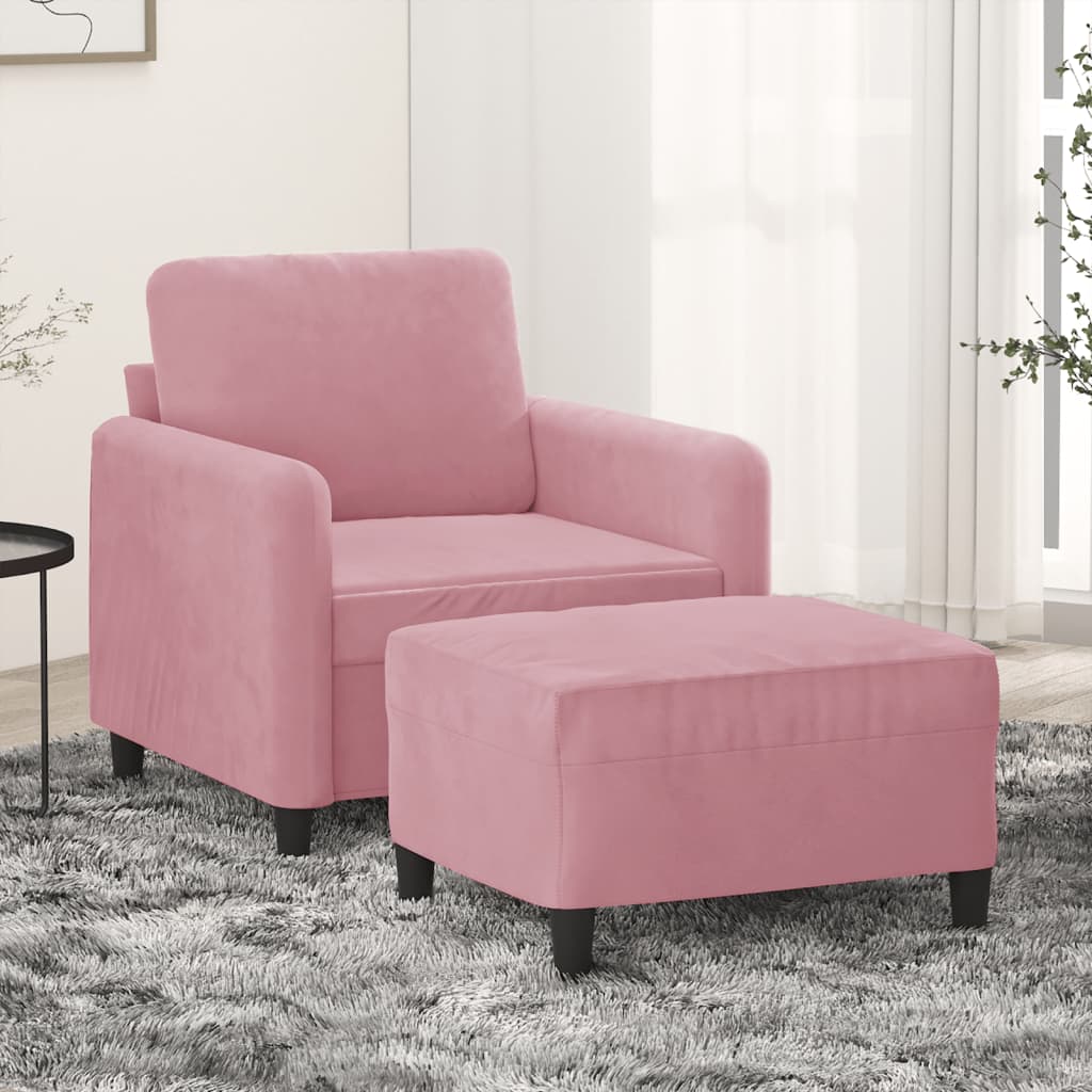 Pink Velvet Armchair with Footstool 60 cm