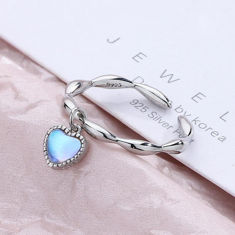 Jentes Hjerte Månestein Kjærlighetsring Åpningsdesign Liten Ris Korn Hjerte Leddring