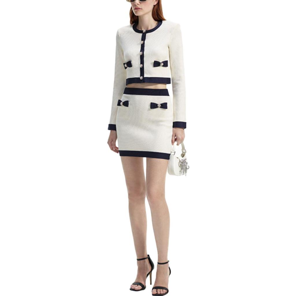 Self-Portrait Bow Knit A-Line Skirt Wool Casual Mini Skirt Women skirts Ivory SWF351M02500