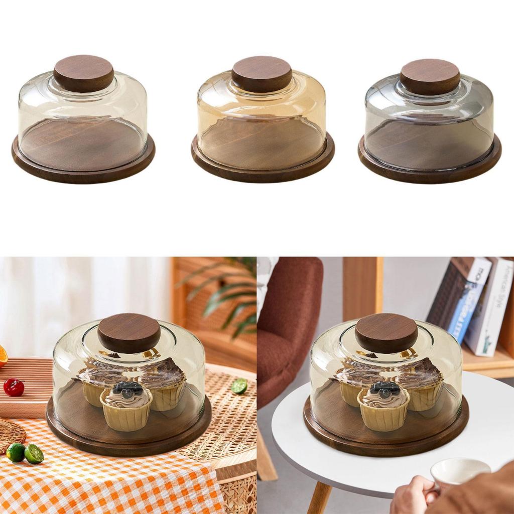 Cake Stand with Dome Lid Display Stand Container Multifunctional Decorative Decorating Wood Cake Plate for Baking Gifts Party