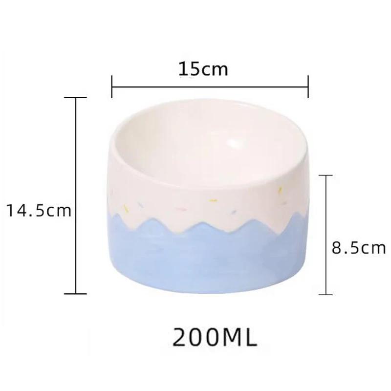 

Creative Ceramic Drinking Water Eating Food Neck Protection Anti Overturning High Foot Inclined Oblique Mouth Cat Dogs Bowl, 1Pc 15X14.5CM