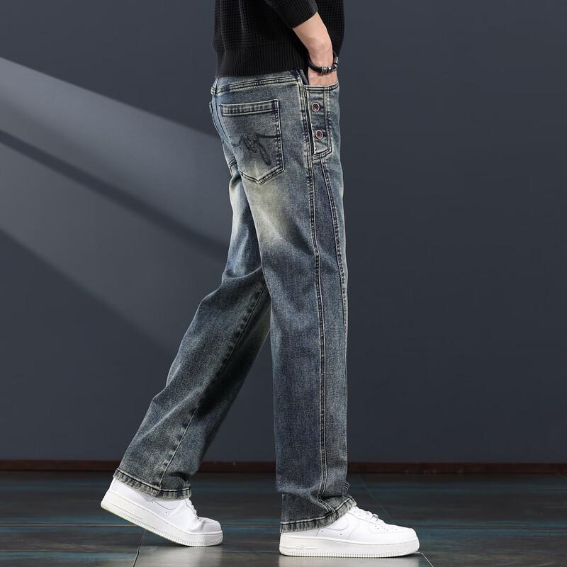 Jie Leinuo Men's American Retro Loose Straight-Fit Jeans