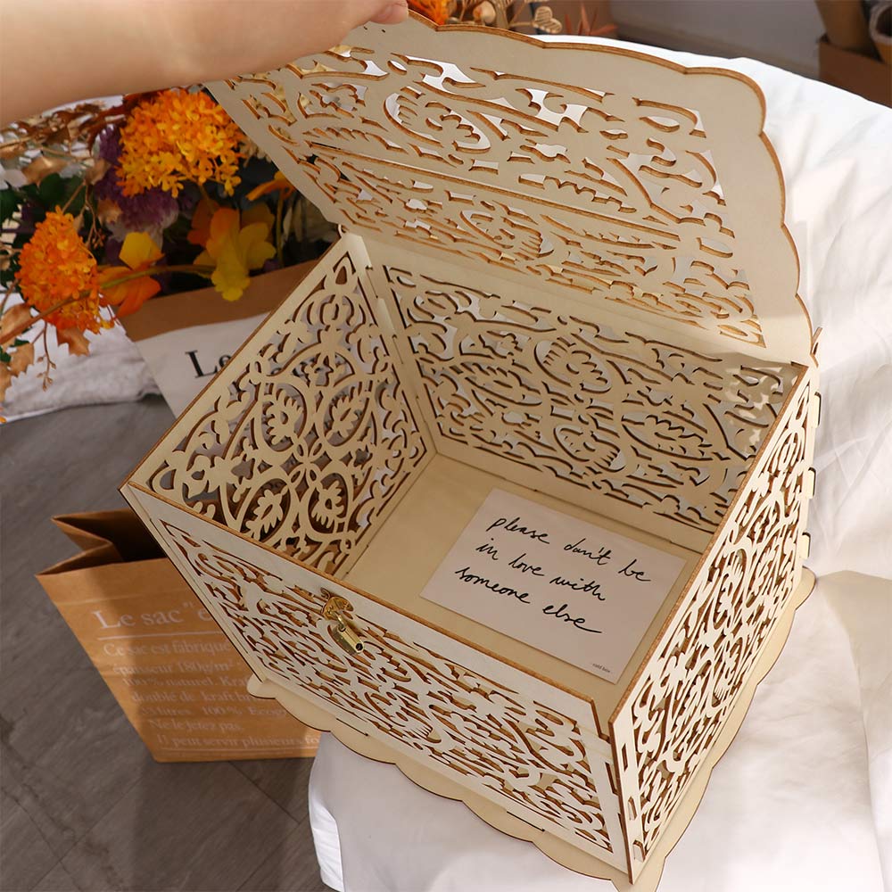 With Pattern Invitation Gift For Wedding Card Party Supplies Card Box Wedding Decoration Wooden Box