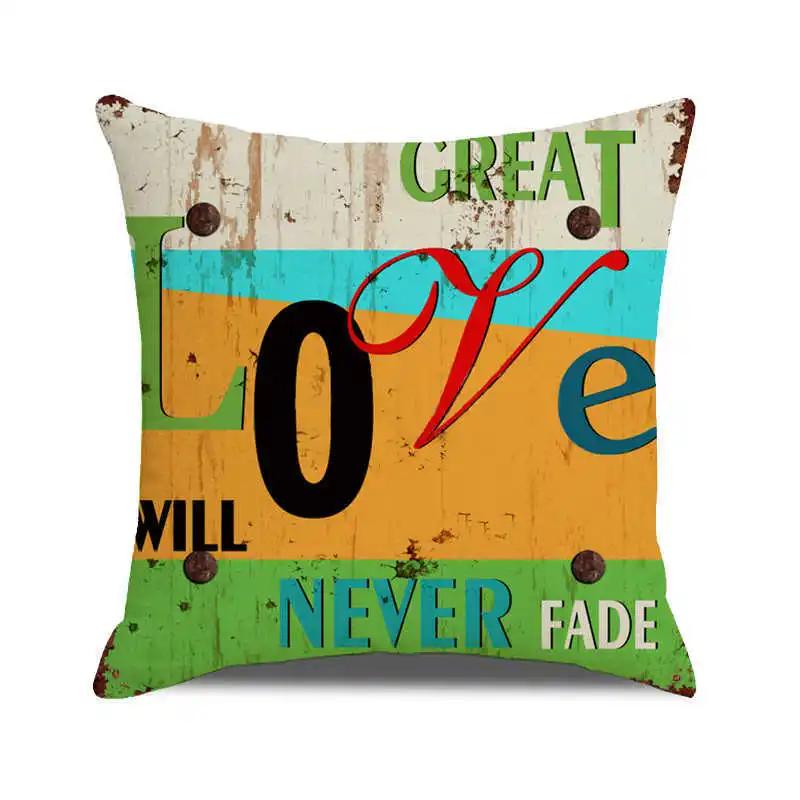 Home Chair Seat Furniture Pillow Cover Retro Industrial Style Cushion Wood Grain Letter Decor Pillowcase