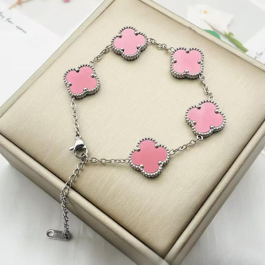 15mm Colorfast Four-Leaf Clover Titanium Steel Five-Flower Bracelet for Women - Fashionable High-End Bangle