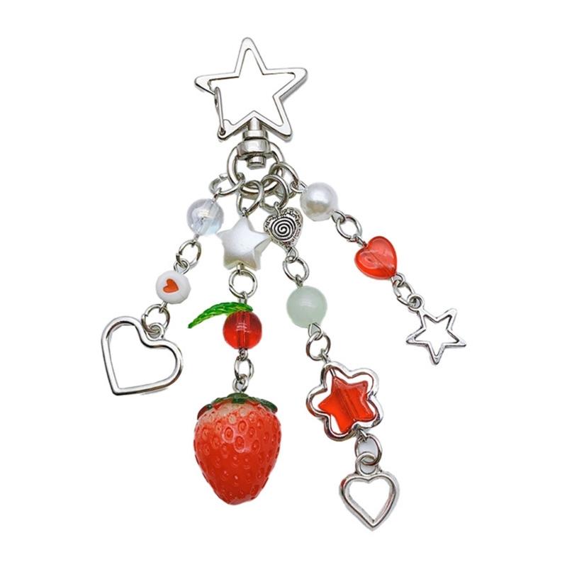 Strawberry Pendant Keychain Delicate Fruit Pendant Keyring Mobile Phone Pendant Strap Lanyard DIY Backpack