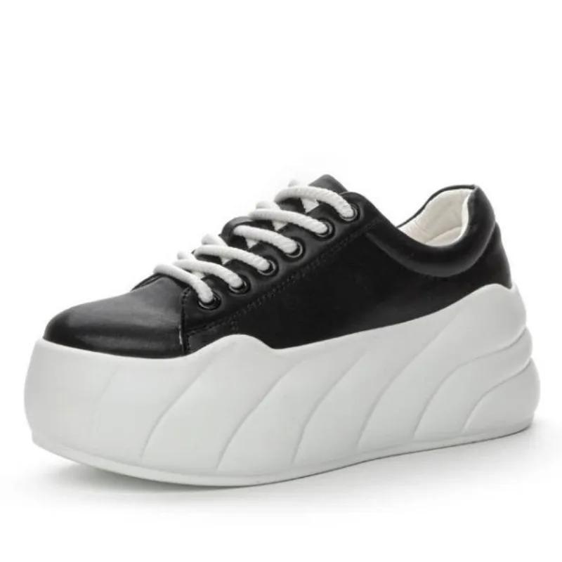 Fashion 8cm Spring Genuine Leather Platform Wedge Chunky Sneakers Platform Women Shoes Zapatos De Mujer Autumn Vulcanize Shoes Fashion