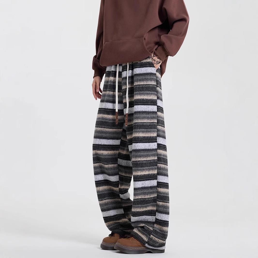 

2025 Unisex Retro Striped Wool Casual Pants - Versatile Streetwear Trousers S серый