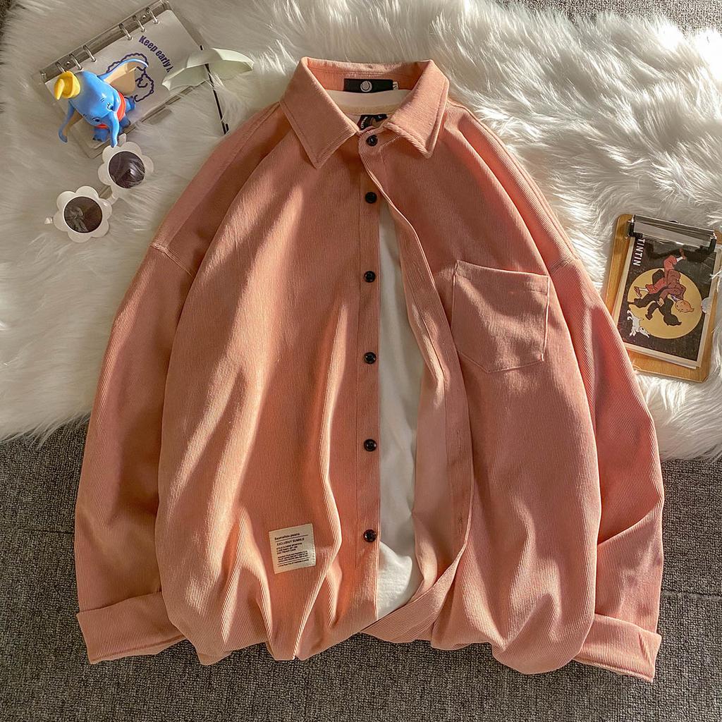 Spring Autumn Corduroy Long Sleeve Men's Shirts Streetwear Solid Color Oversize Harajuku Man Shirt