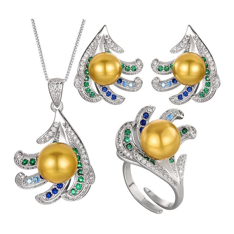 Jewelry Set Pearl Necklace Ring Earring Nanyang Retro Gold High-end Feeling Women's Fashion