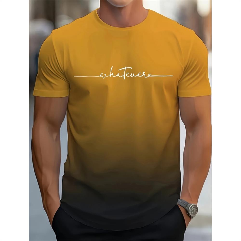 Mode T-Shirts mit Farbverlauf und Buchstabengrafik für Herren, Trend Sommer, Rundhalsausschnitt, 3D-Druck, kurzärmelig, lässig, übergroße T-Shirts