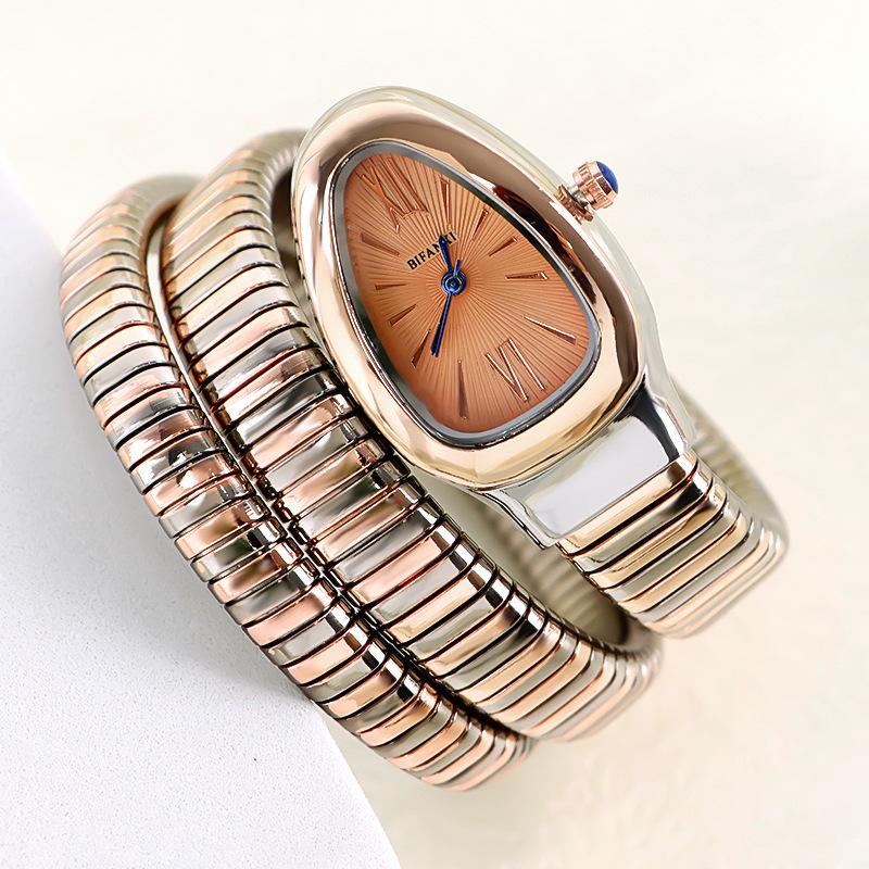 Fashion Snake Women's Quartz Watches Hot Sale Two-ring Coil Watch Strap Luxury Gold  Rose Gold Bracelet Wristwatch Gift Relogio