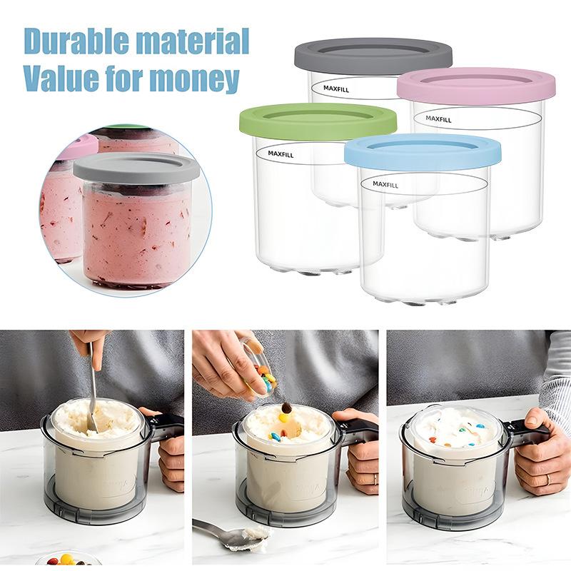 4 ice cream storage containers compatible with NC299AM/NC300 ice cream manufacturing cups for sealing ice cream cans.