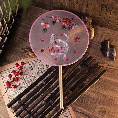 Doppelseitiger Su Stickerei Rundfächer - Chinesischer Stil Hanfu Accessoire mit Holzgriff