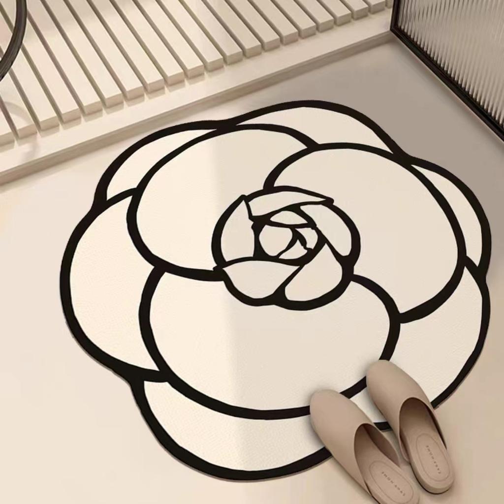 Crystal Velvet Camellia Special-Shaped Carpet Living Room Advanced Floor Mat Bedroom Cloakroom Foot Mat Study Swivel Chair Mat