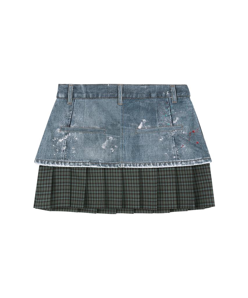 ADSB ANDERSSON BELL Painted Denim Layered Mini Pleats Skirt Apa884W(Blue)