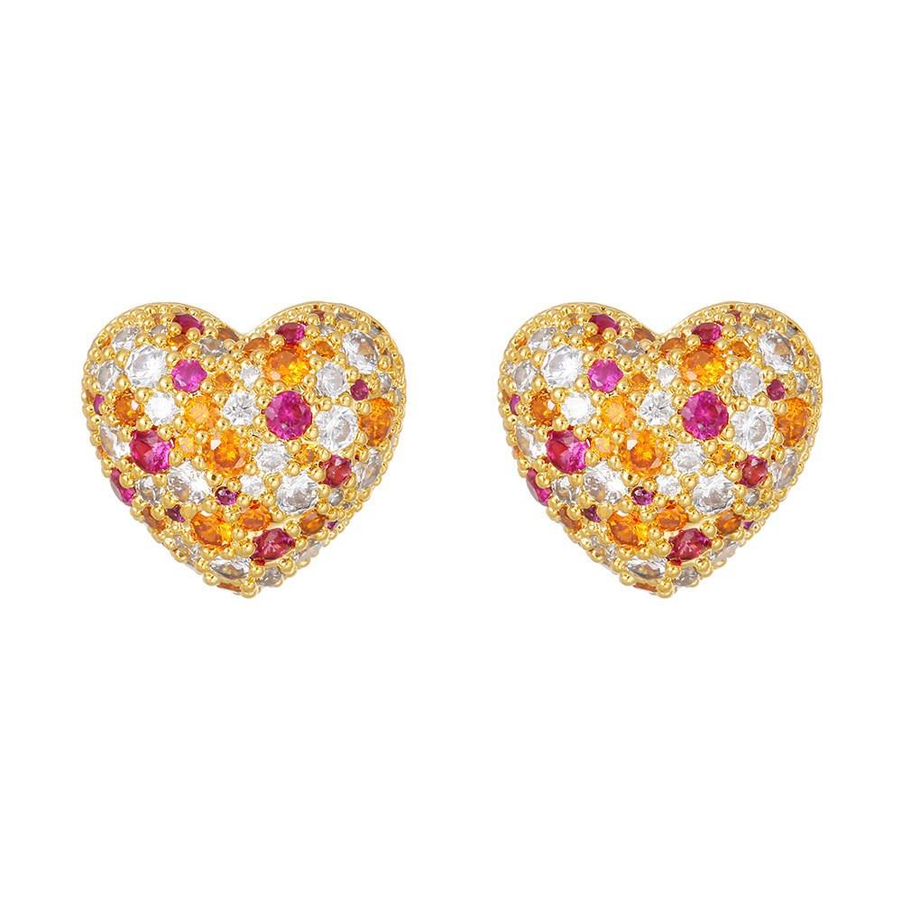 Temperament Fuchsia Colorful Love Zircon Stud Earrings Women S Small Exquisite Fashion Unique High-End Beautiful Earrings