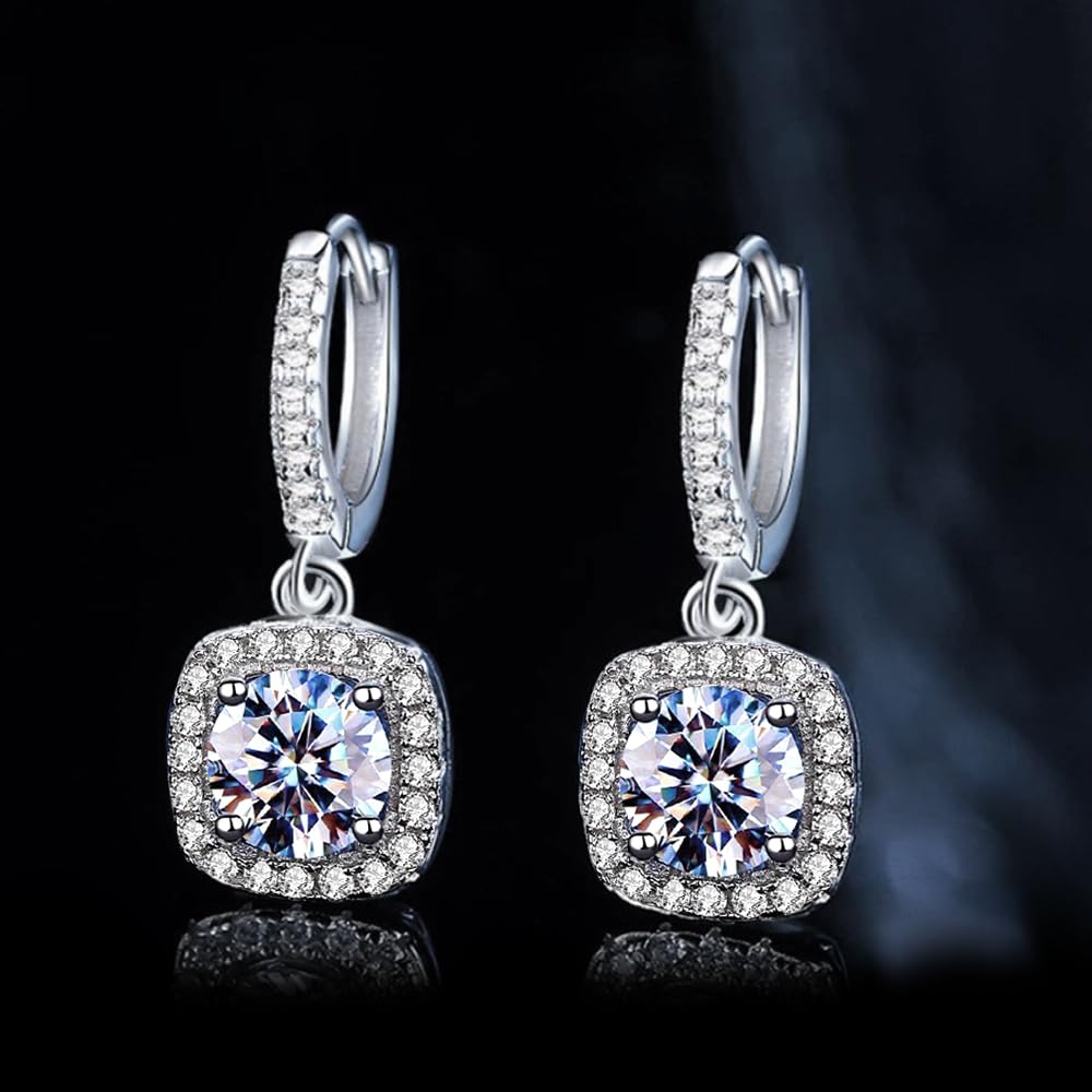 Women's Mossanite Pendant Earrings, 1CT Mossanite Diamond, Lab Grown, Rhodium Plated, Silver Earrings Piercing, Jewelry Gift.
