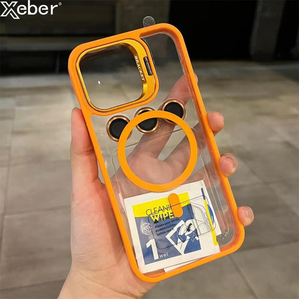 Luxury Magnetic Shockproof Phone Case For iPhone 16 15 14 13 12 11 Pro Max 14 15 16 Plus Funda Stand Glass Lens Protection Cover