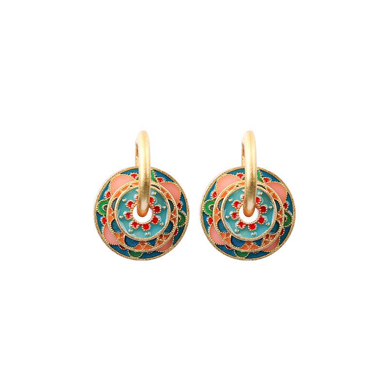 925 Sterling Silver Chinese Ethnic Style Color Drip Glaze Earrings for Girls