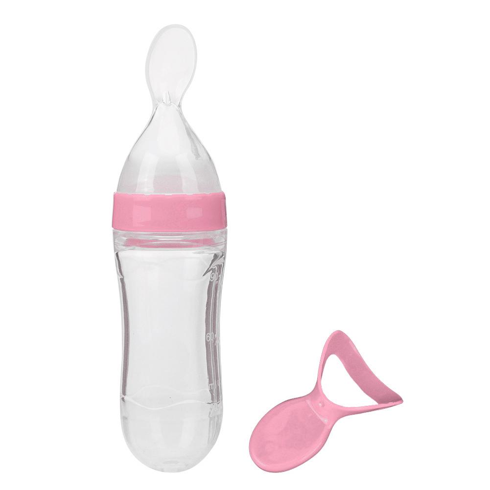 90ml Silicone Baby Toddler Feeding Bottle with Spoon   Food Cereal Squeeze Feeder