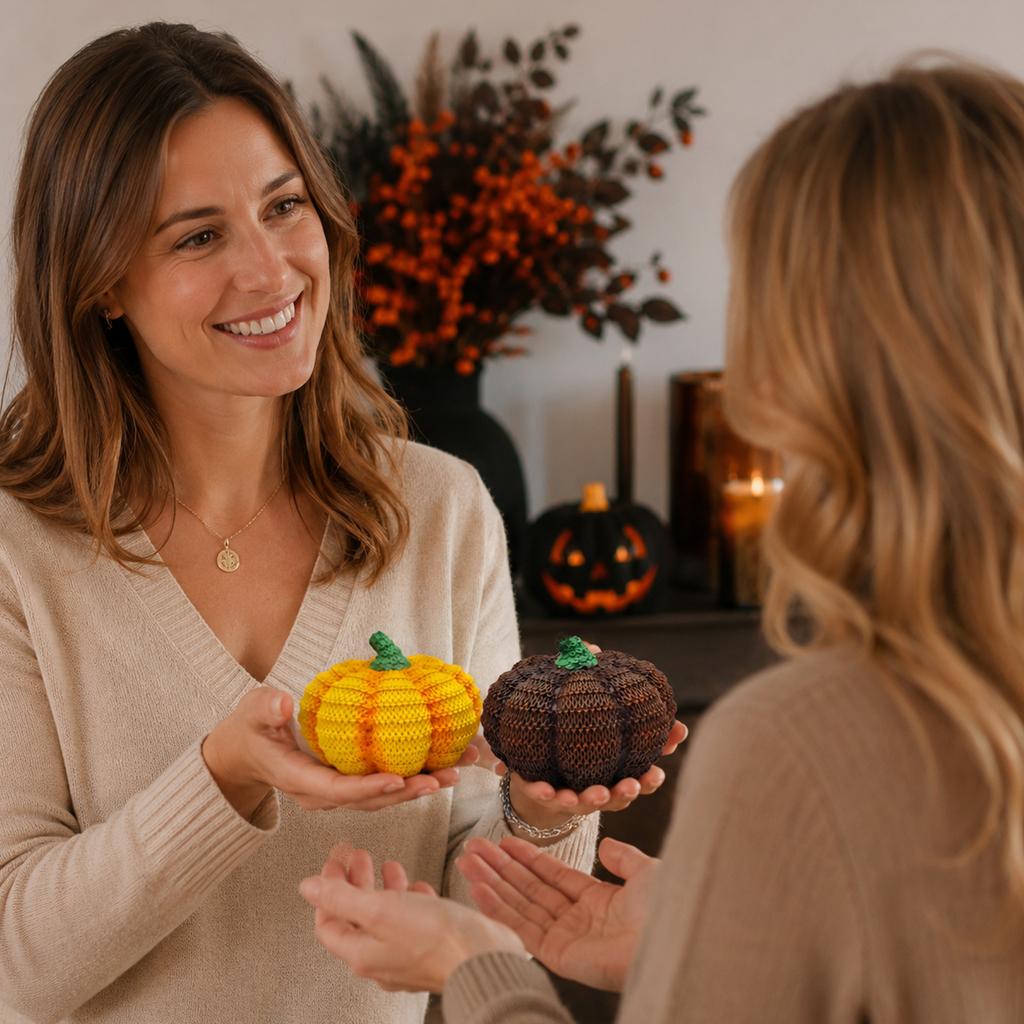 Set of 2 Halloween Pumpkin Decorations Festive Holiday Tabletop Ornaments Home Seasonal Display