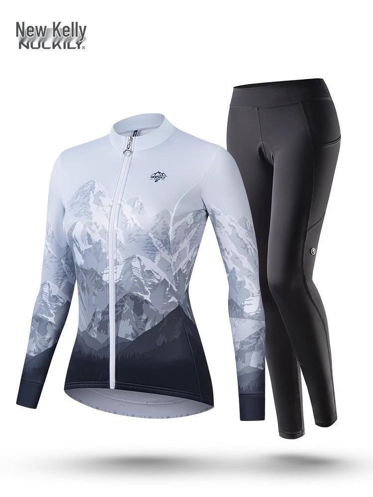Women's Long Sleeve Fleece Cycling Suit - Autumn/Winter Mountain Bike Outfit
