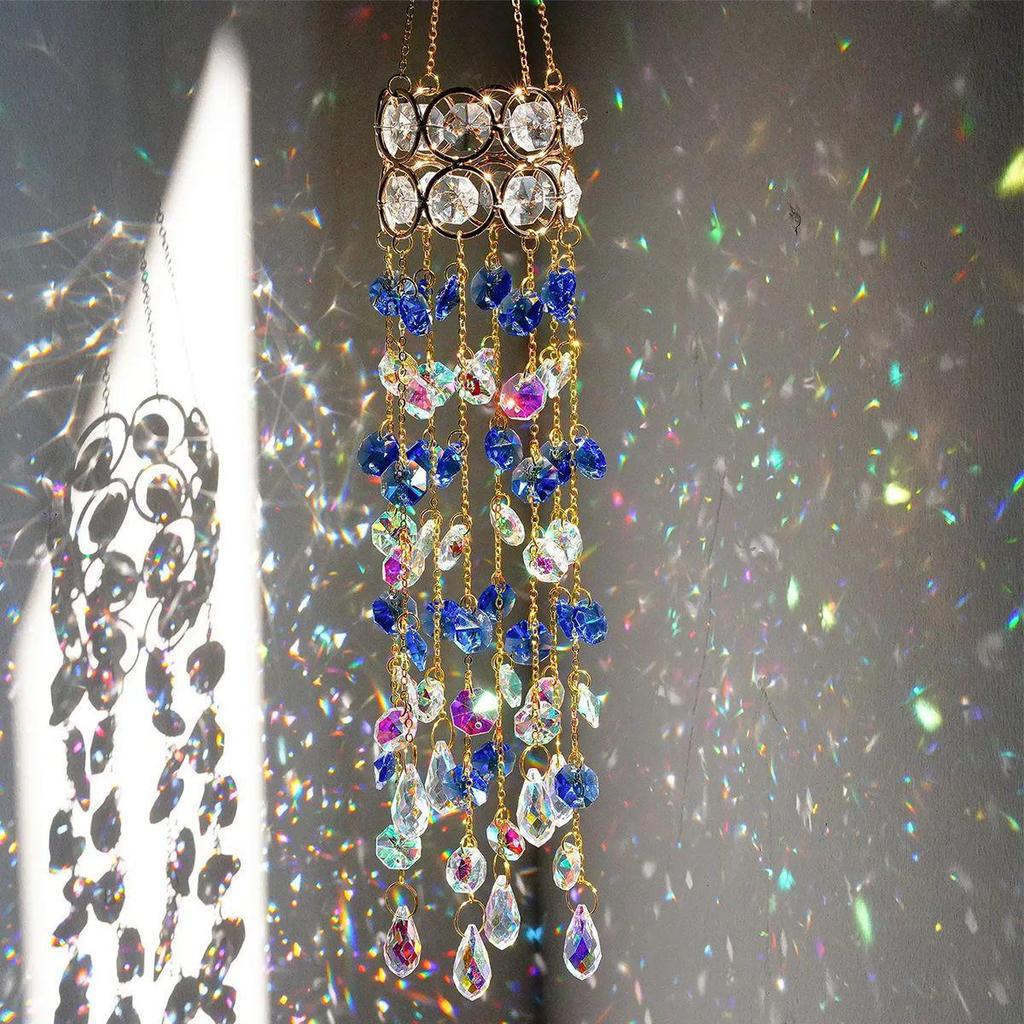 Cross-Border INS Style Sun Catcher: Colorful Crystal and Metal Wind Chime Wall Ornament